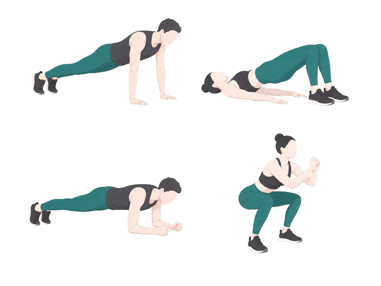 The four bodyweight exercises in FourFit